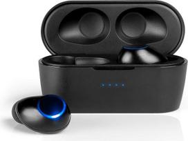 „Blaupunkt BTW 10“ „Bluetooth 5.0“ ausinės, visiškai belaidės stereo ausinės su jutikliniu valdymu, nešiojamu įkrovimo dėklu, mikrofonu ir USB-C jungtimi; sportinės ausinės, juodos spalvos