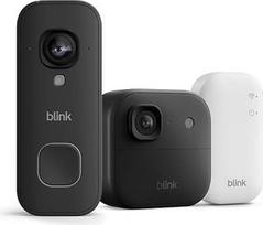 „Blink Outdoor Camera 2K+“ (naujausios kartos) + „Blink Video Doorbell 2K+“ (laidinis, naujausios kartos) – į komplektą įeina sinchronizavimo bazinis modulis su 2K vaizdo raiška – 1 kameros sistema – juoda