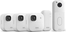 „Blink Outdoor Camera 2K+“ (naujausios kartos) + „Blink Video Doorbell“ – belaidė išmanioji apsaugos kamera su 2K vaizdo raiška, komplekte su sinchronizavimo bazine stotele – 3 kamerų sistema, balta