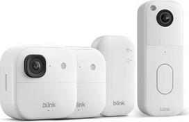 „Blink Outdoor Camera 2K+“ (naujausios kartos) + „Blink Video Doorbell“ – belaidė išmanioji apsaugos kamera su 2K vaizdo raiška, komplekte su sinchronizavimo bazine stotele – 2 kamerų sistema, balta