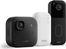 „Blink Outdoor Camera 2K+“ (naujausios kartos) + „Blink Video Doorbell“ – belaidė išmanioji apsaugos kamera su 2K vaizdo raiška, komplekte su sinchronizavimo bazine stotele – 1 kameros sistema, juoda