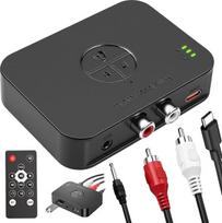 „Bluetooth 6.0“ garso adapteris su stereo sistema, 3,5 mm „Aux“ ir RCA lizdais | Dvigubas prijungimas, nuotolinio valdymo pultas garsiakalbiui, „Hi-Fi“ „Bluetooth“ imtuvas, televizoriaus garsiakalbis, automobilių radijas, 3D erdvinis garsas