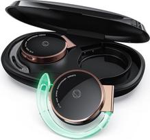 „Bluetooth“ ausinės, dengiančios ausis, atviros „Bluetooth“ ausinės, 15 valandų muzikos grojimo laikas, patogios nešioti, sportinės „Bluetooth“ ausinės, uždedamos ant ausų, ausinės su spaustuku, skirtos darbui (rožinis auksas ir juoda)