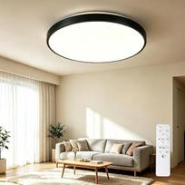 „Bluetooth“ lubinis šviestuvas su garsiakalbiu, 40 cm modernus juodas LED lubinis šviestuvas (RGB spalvų keitimo funkcija, nuotolinio valdymo pultas, tinka svetainei, valgomajai, miegamajam, vonios kambariui | 3 spalvų temperatūros, reguliuojamas šviesos