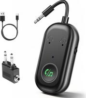 „Bluetooth“ siųstuvas „2 in 1“ – „Aux“ ir „Bluetooth 5.3“ adapteris, siųstuvas ir imtuvas dviem „AirPods“ ausinėms, suderinamas su lėktuvu, automobiliu, televizoriumi, ausinėmis ir garsiakalbiais, dvigubas ryšys, 16 valandų veikimo laikas