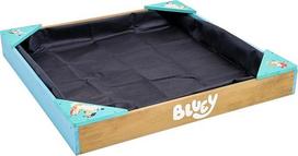 „Bluey“ medinė smėlio dėžė su dangčiu, turinti FSC sertifikatą, skirta vaikams, su kampinėmis sėdynėmis, vandeniui pralaidžia pamušalu, apsauginiu dangčiu, žaidimams lauke, vaikams nuo 2 metų