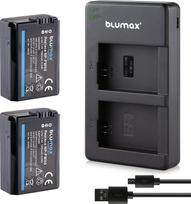 „Blumax“ 2 vnt. baterijų, pakeičiančių „Sony NP-FW50“ | 1080 mAh + plonas dvigubas įkroviklis | Suderinamos su „Sony Alpha7“ / „7ii“ / „7RM2“ / „7M2“ / „7R2“ / „6500“ / „6300“ / 6000/5100, „NEX-7-6“, „-F3-3“, „-5“, „5N“, „5T“, „SLT“, „A55V“, „A55V“, „A55V