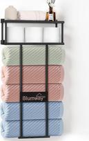 „BlumWay“ 76 cm vonios rankšluosčių laikiklis, montuojamas ant sienos, metalinis rankšluosčių laikiklis su 3 kabliukais, talpinantis 5 didelius rankšluosčius, vonios rankšluosčių laikiklis su lentynėle ir laikymo krepšeliu tualetui