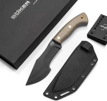 „BÖKER PLUS Mini Tracker“ – fiksuoto ašmenų lauko peilis – mažas „bushcraft“ peilis su „Kydex“ makštu – juodo anglies plieno ašmenys, supakuoti dovanų dėžutėje