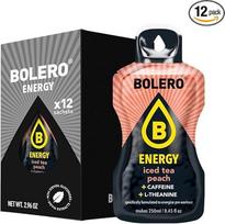 „Bolero Energy“ cukraus neturintis gėrimas milteliais, tinkamas veganams ir be glitimo, skirtas aktyviam gyvenimo būdui (12 x 7 g, „Iced Tea Peach“)