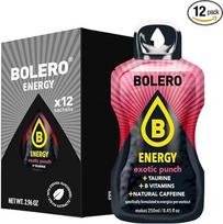 „Bolero Energy“ cukraus neturintis gėrimas miltelių pavidalu, tinkamas veganams ir be glitimo, skirtas aktyviam gyvenimo būdui (12 x 7 g, „Exotic Punch“)