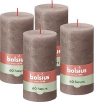„Bolsius“ kaimiško stiliaus stulpinės žvakės, pilkos spalvos, 4 vnt. rinkinys, dekoratyvinės buitinės žvakės, degimo trukmė – 60 valandų, bekvapės, pagamintos iš natūralaus augalinio vaško, be palmių aliejaus, 13 x 7 cm
