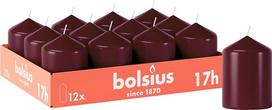 „Bolsius“ lygios kolonos formos žvakės – bordoso raudonos – 12 vnt. pakuotė – 8 x 6 cm – dekoratyvinės buitinės žvakės – degimo trukmė 17 valandų – bekvapės – sudėtyje yra natūralaus augalinio vaško – be palmių aliejaus