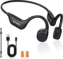 „Bone Sound“ ausinės „Bluetooth 6.0“ – atviros, belaidės „Bluetooth“ ausinės sportui, atsparios vandeniui, lengvos ausinės su ausų įdėklais, skirtos bėgimui, sporto salėje ir dviračių sportui, juodos spalvos