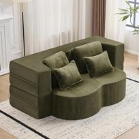 „Boneless Couch“ – sofa su miego funkcija, dvivietė sofa, sofa-lova su 4 dekoratyvinėmis pagalvėlėmis, didelio tankio putplastis, nereikia surinkti, skirta mažoms erdvėms, miegamajam, 198 x 60 x 76 cm (žalia)