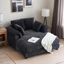 „Bonnlo Cord“ sofos-lova su miego funkcija, šezlongo tipo poilsio sofa su porankiais ir pagalvėlėmis, sofos-lova, skirta svetainei ir miegamajam, 142 x 151 x 86 cm (tamsiai pilka)