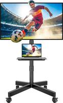 „BONTEC“ televizoriaus stovas su ratukais, skirtas 24–60 colių LCD, LED ir OLED televizoriams, maks. VESA 400 x 400 mm, iki 40 kg, pakreipiamas ir aukščio reguliuojamas televizoriaus stovas su ratukais ir laikikliu multimedijos įrangai, juodos spalvos