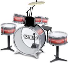 „Bontempi“ 51 4830, 6 dalių metalinio sidabro spalvos būgnų rinkinys su taburete, įvairių spalvų