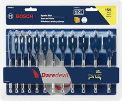 „BOSCH DSB5012“ 12 dalių „Daredevil“ kastuvinių grąžtų rinkinys su 1/4 colio šešiakampiu kotu – idealiai tinka greitam gręžimui medžio paviršiuje