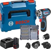 „Bosch Professional“ 12 V sistemos akumuliatorinis suktuvas GSR 12V-15 FC – „FlexiClick“ sistema (komplekte: 2 vnt. 2,0GBA 12 V akumuliatorių, įkroviklis, 4 vnt. antgalių, 40 dalių priedų rinkinys 40) Maitinimas iš akumuliatoriaus