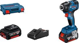 „Bosch Professional“ 18 V sistemos akumuliatorinis sukamasis veržliaraktis GDR 18V-200 (maks. sukimo momentas 200 Nm, komplekte su 2 vnt. akumuliatorių GBA 18V 4,0 Ah, greitojo įkrovimo įrenginiu GAL 18V-40, L-Case dėklu)