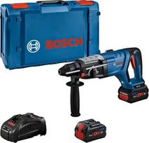 „Bosch Professional“ GBH 18V-28 D akumuliatorinis plaktuvinis gręžtuvas su atatrankos kontrolės sistema, komplekte su 2 vnt. GBA 18V 5,5 Ah akumuliatoriais, įkrovikliu GAL 1880, valymo skepetėle, papildoma rankena, gylio ribotuvu ir XL-BOXX dėžute)