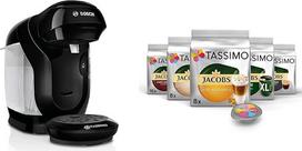 „Bosch Tassimo Style Friendly“ kapsulinis kavos aparatas TAS112E su „Tassimo“ kapsulių bandomąja dėžute, įvairių skonių rinkinys, 64 kapsulės