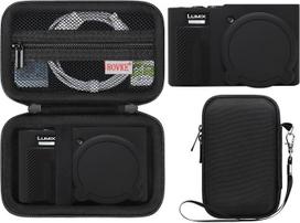 „BOVKE“ 2-in-1 fotoaparato dėklas, skirtas „Panasonic LUMIX TZ99“ kompaktiškam fotoaparatui, juodos spalvos