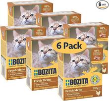 „Bozita Tetra“ užkandžiai želė su vištiena – 6 x 370 g aukščiausios kokybės kačių ėdalas be grūdų ir cukraus, be GMO, kurio baltymų kiekis sudaro 7,5 %, o riebalų – 5 %; skanus šlapias ėdalas gurmanams