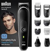 „Braun Multi-Groomer“ 5 serijos MGK5420 vyriškas 9-in-1 ūsų, plaukų, ausų ir nosies priežiūros prietaisas, atsparus vandeniui, įkraunamas, veikia 100 minučių be įkrovimo