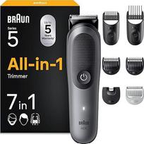 „Braun Multigroom All-in-One“ serijos 5, 7-in-1 trimmeris, AIO5520, pilkos spalvos | Barzdos trimmeris, plaukų trimmeris veidui, galvai ir kūnui, 14 ilgio nustatymų, 120 minučių veikimo laikas. Baterija, atsparus vandeniui
