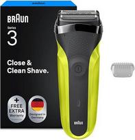 „Braun Series 3 300S“ elektrinis skustuvas su 3 lanksčiais peiliais, įkraunamas ir bevielis, elektrinis skustuvas su plaunama plėvele, juodos ir elektrinės žalios spalvos (1 vnt. pakuotėje)