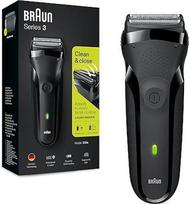 „Braun Series 3“ vyriškas elektrinis skustuvas su 3 lanksčiais peiliais, belaidis elektrinis skustuvas su 30 minučių baterijos veikimo trukme, plaunamas – 300s, juodos spalvos