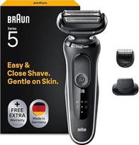 „Braun Series 5“ elektrinis skustuvas su „EasyClick“ antgaliu, barzdos kirpimo mašinėle, skustuvas vyrams, „EasyClean“ sistema, tinka naudoti ant drėgnos ir sausos odos, dovana vyrams, pagamintas Vokietijoje, 51-W1500s, baltas