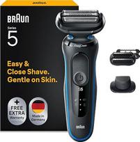„Braun Series 5“ elektrinis skustuvas su „EasyClick“ trimmerio antgaliu, vyriškas elektrinis skustuvas, tikslusis trimmeris, „EasyClean“ sistema, dovana vyrams, pagaminta Vokietijoje, 51-B1820s, mėlyna