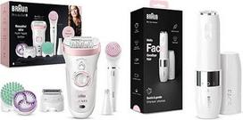 „Braun Silk-épil 9“ grožio rinkinys, moterims skirtas epiliatorius plaukams šalinti ir veido plaukų šalinimo prietaisas „Mini“, elektrinis veido plaukų šalinimo prietaisas moterims