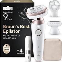 „Braun Silk-épil 9 Flex“ viskas viename rinkinys: epiliatorius, skustuvas, trimmeris / moterų plaukų šalinimo prietaisas, mini skustuvas, odos šveitimo antgaliai, pagaminta Vokietijoje, 9-306 3d, balta/rožinė „Titanium“ spalva