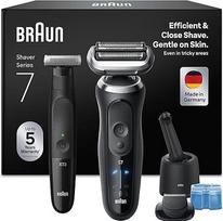 „Braun“ rinkinys su „Series 7“ belaidžiu skustuvu, skirtu skustis tiek ant sauso, tiek ant drėgno veido, atsparus vandeniui, pagamintas Vokietijoje, N7200cce, juodos spalvos + „Series XT3“ barzdos ir kūno plaukų kirpimo mašinėle, atspari vandeniui, XT3200