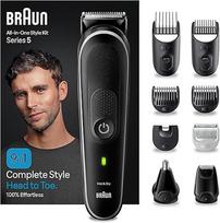 „Braun“ universalių kirpimo prietaisų rinkinys „5“, „9-in-1 Multigroom“, barzdos kirpimo prietaisas, nosies plaukų kirpimo prietaisas, plaukų kirpimo prietaisas veidui, galvai ir kūnui, 100 minučių baterijos veikimo laikas, 14 ilgio nustatymų (3–21 mm), a