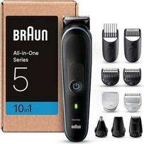 „Braun“ universalus kirpimo rinkinys „5“, „10-in-1 Multigroom“, barzdos kirpiklis, nosies plaukų kirpiklis, veido, galvos ir kūno plaukų kirpiklis, 100 minučių baterijos veikimo laikas, 14 ilgio nustatymų (3–21 mm), atsparus vandeniui, MGK5445, juodas