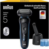 „Braun“ vyriškas elektrinis skustuvas, „Series 5“, 52-B7000cc, mėlynas, belaidis elektrinis skustuvas, barzdos kirpiklis su 50 minučių baterijos veikimo trukme, atsparus vandeniui, pagamintas Vokietijoje, komplekte su „4-in-1 SmartCare Centre“ | Belaidis
