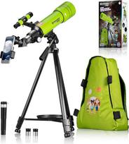 „Bresser Junior“ vaikų teleskopas su 70/400 objektyvu, skirtas vaikams nuo 8 metų, astronomijos pradedantiesiems, teleskopas su kuprine, priedais ir išmaniojo telefono laikikliu, naktinio dangaus stebėjimui, žalios spalvos