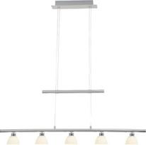 „Brilliant Tonja“ pakabinamas šviestuvas su 5 lemputėmis, reguliuojamo aukščio, su įmontuotomis LED lemputėmis 5 x 5 W / 260 lm / 3000 K, metalas ir stiklas / chromas / balta, G70573 / 15