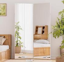 „Brisafe“ 360° sulankstomas viso kūno veidrodis, 180 x 120 cm | Nedūžtantis stovintis veidrodis, taupantis vietą ir stabilus, skirtas namų sporto salei, treniruotėms, jogai ir mankštai, pasukamas, baltas