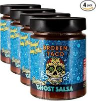 „BROKEN TACO“ „Tropical Ghost“ salsos padažas – vaisinis aštrus salsos padažas su „Carolina Reaper“ čili – 240 g stiklainis (4 vnt. pakuotė)