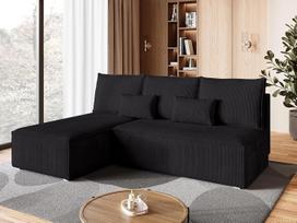 „BROMARKT“ kampinė sofa su miego funkcija, juoda sofa su lovos dėže, L formos sofa