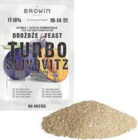 „Browin Turbo Slivovitz 403155“ degiosios mielės = skirtos vaisių kupėms, 25 l kupė ir 5 kg cukraus – iki 17–18 % „Turbo“ mielių, 62 g