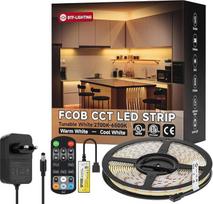„BTF-LIGHTING“ FCOB 5 m COB CCT LED juosta su RF valdikliu ir 24 V maitinimu
