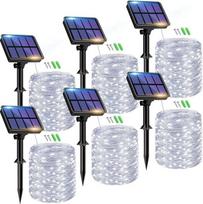 „btfarm“ saulės energija maitinamos lauko girliandos, 6 x 15 m, 150 LED, šaltos baltos spalvos