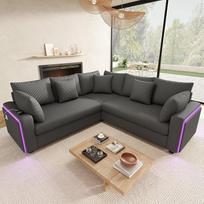 „BTM“ L formos kampinė velveto sofa su LED apšvietimu, pagalvėlėmis ir USB įkrovimo lizdu, moderni 5 vietų svetainės sofa, pilkos spalvos
